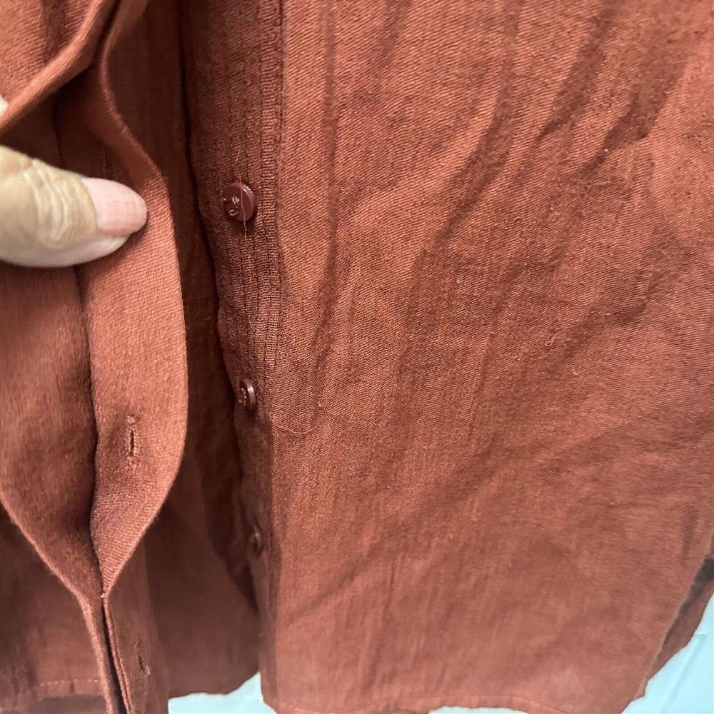 H&M Flowy Button Front Top Gauzy Flowy V Neck Orange Red Rust - Picture 6 of 8